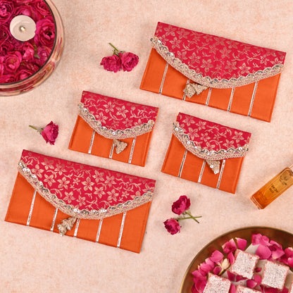Hot Pink and Orange Coin Pouch with Brocade Flap - Gulnar Collection