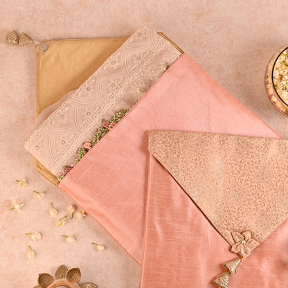 Banaavat Essence Brocade & Dupion Silk Saree Cover – Triangular Flap with Flower Tassel (40x40 cm)