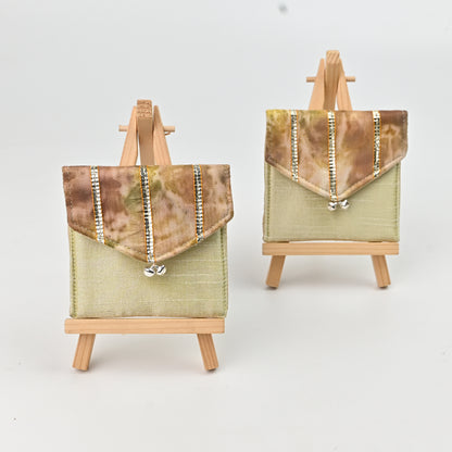 Banaavat Essence Natural Dyed Coin Pouch Set – Rose & Marigold Flap with Gota Embellishment (3.5"x3.5")