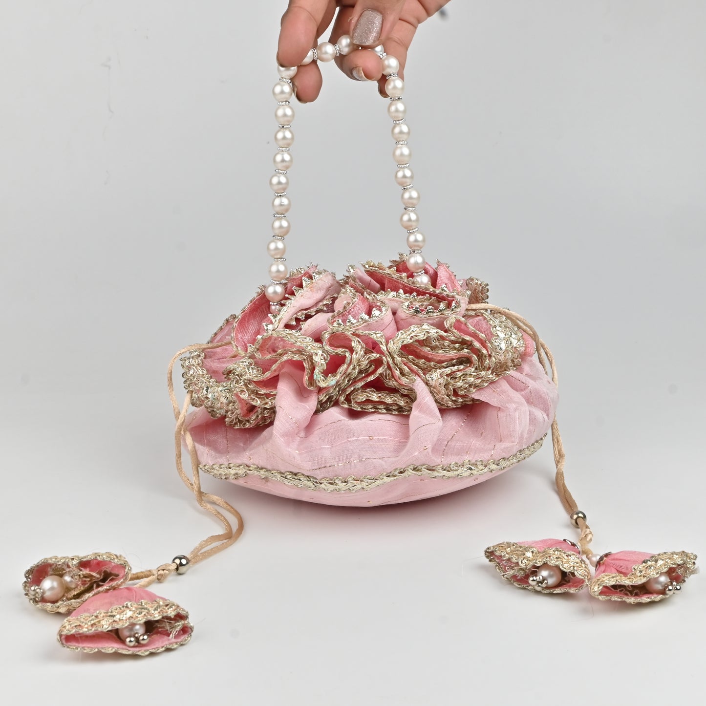 Banaavat Essence Handi-Inspired Silk Potli – Pearl Handle & Handcrafted Tassel
