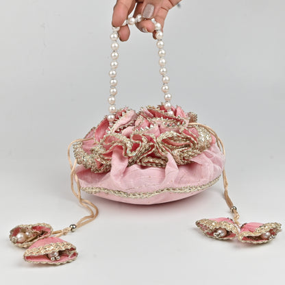Banaavat Essence Handi-Inspired Silk Potli – Pearl Handle & Handcrafted Tassel