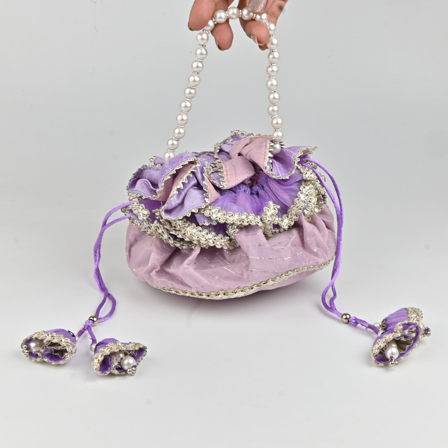 Banaavat Essence Handi-Inspired Silk Potli – Pearl Handle & Handcrafted Tassel