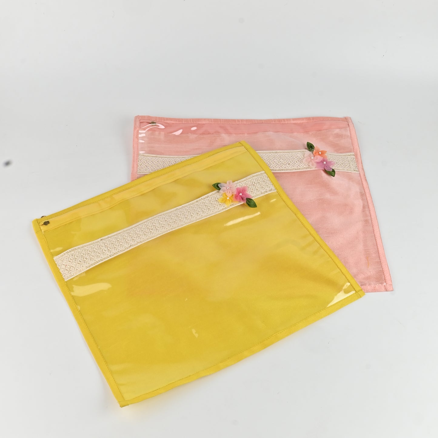 Banaavat Essence Trousseau Saree Cover – Transparent Lace Front & Dupion Silk Back (40x40 cm)