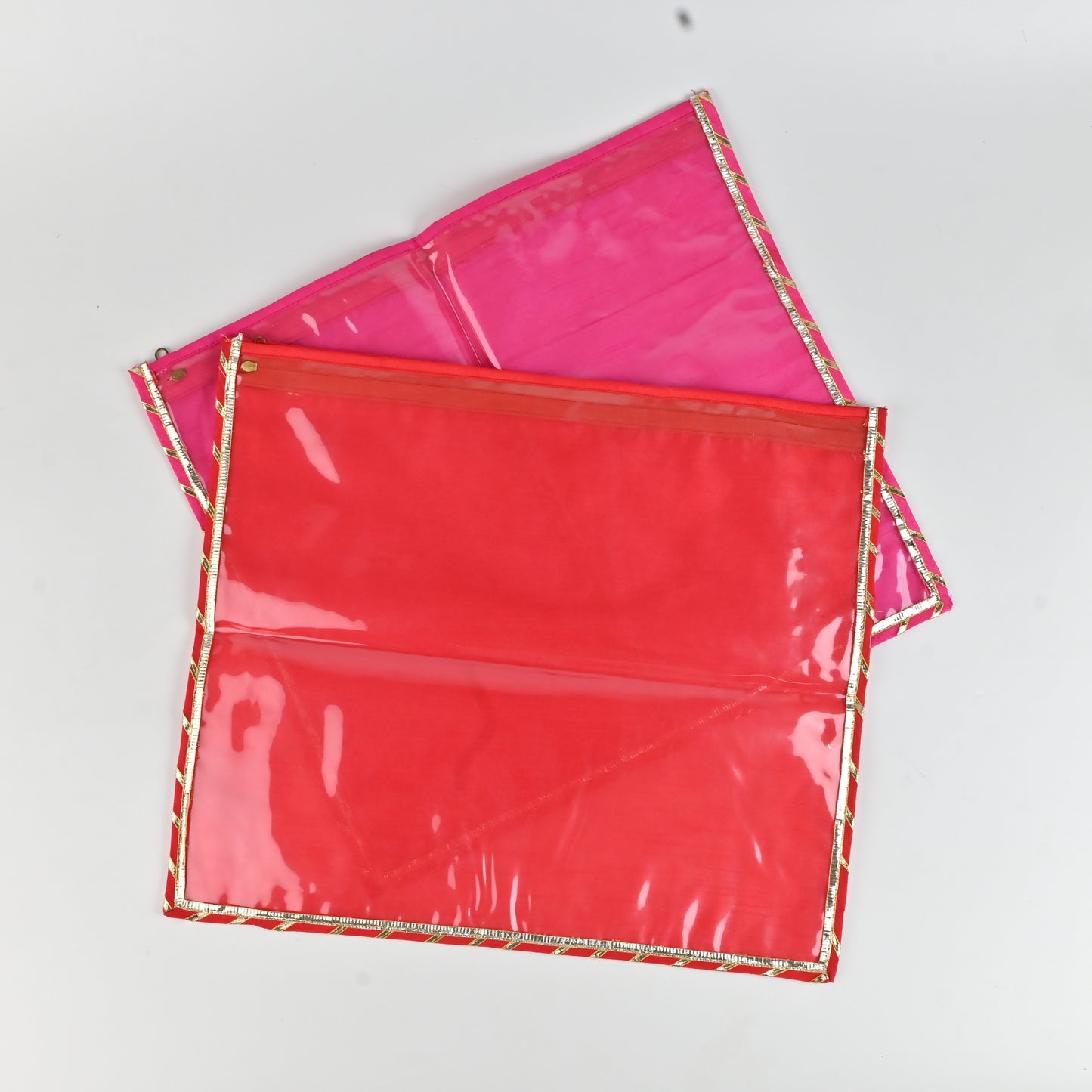 Banaavat Essence Trousseau Saree Cover – Transparent Front & Dupion Silk Back (40x40 cm)