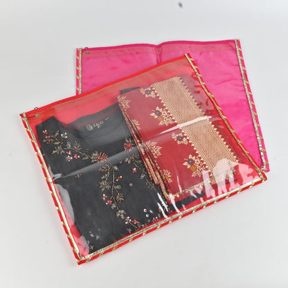 Banaavat Essence Trousseau Saree Cover – Transparent Front & Dupion Silk Back (40x40 cm)