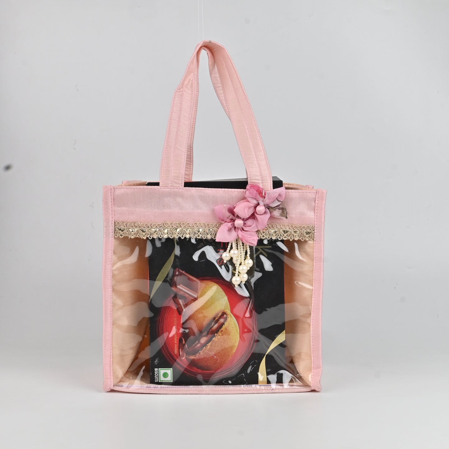 Banaavat Essence Dupion Silk Room Hamper – Transparent Front & Handcrafted Flower (9"x8.5"x5.5")