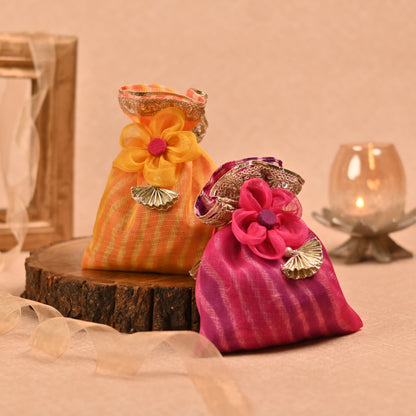 Banaavat Essence Dual Fabric Favor Potli – Floral Drawstring (6"x7")