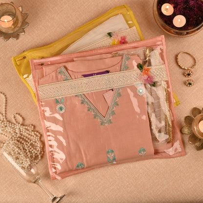 Banaavat Essence Trousseau Saree Cover – Transparent Lace Front & Dupion Silk Back (40x40 cm)