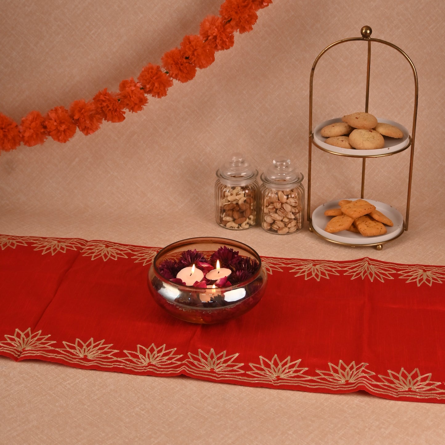 Banaavat Essence Silk Table Runner – Gota Lotus Work (36"x13", Multiple Colors)