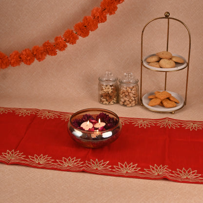 Banaavat Essence Silk Table Runner – Gota Lotus Work (36"x13", Multiple Colors)