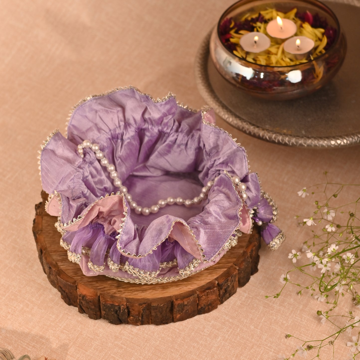 Banaavat Essence Handi-Inspired Silk Potli – Pearl Handle & Handcrafted Tassel