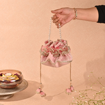 Banaavat Essence Handi-Inspired Silk Potli – Pearl Handle & Handcrafted Tassel