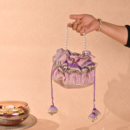 Banaavat Essence Handi-Inspired Silk Potli – Pearl Handle & Handcrafted Tassel