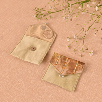 Banaavat Essence Natural Dyed Coin Pouch Set – Rose & Marigold Flap with Gota Embellishment (3.5"x3.5")